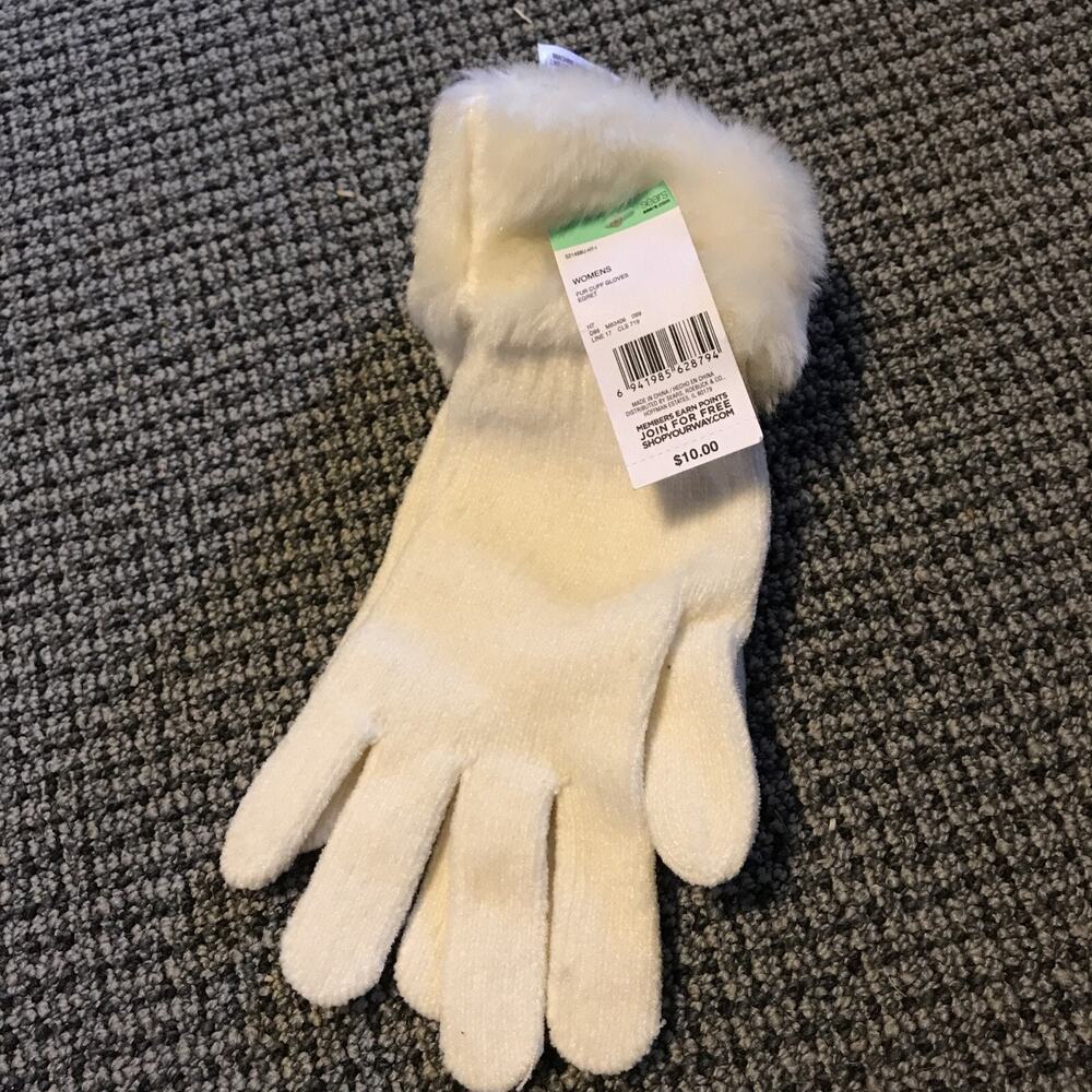 Sears NWT Womens Fur Cuff Gloves Egret OSFM